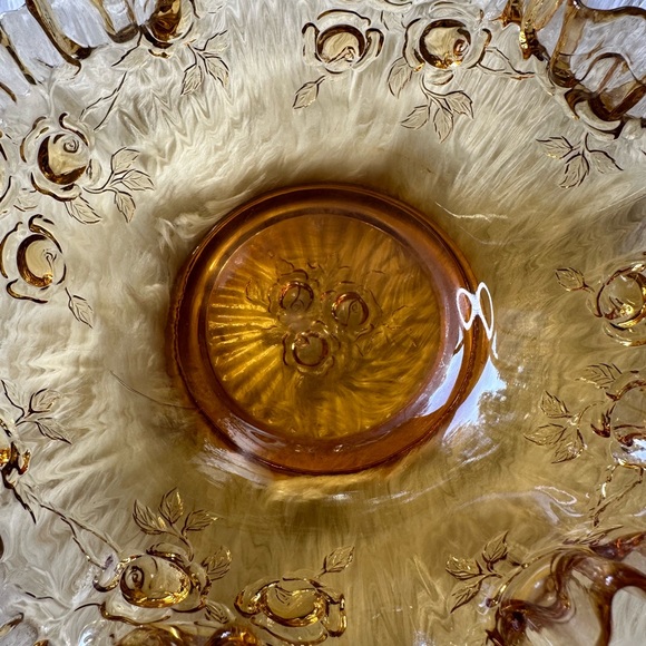 Vintage Amber Art Glass Basket Thumbprint Ruffled Edge Fenton Dish - Picture 3 of 8